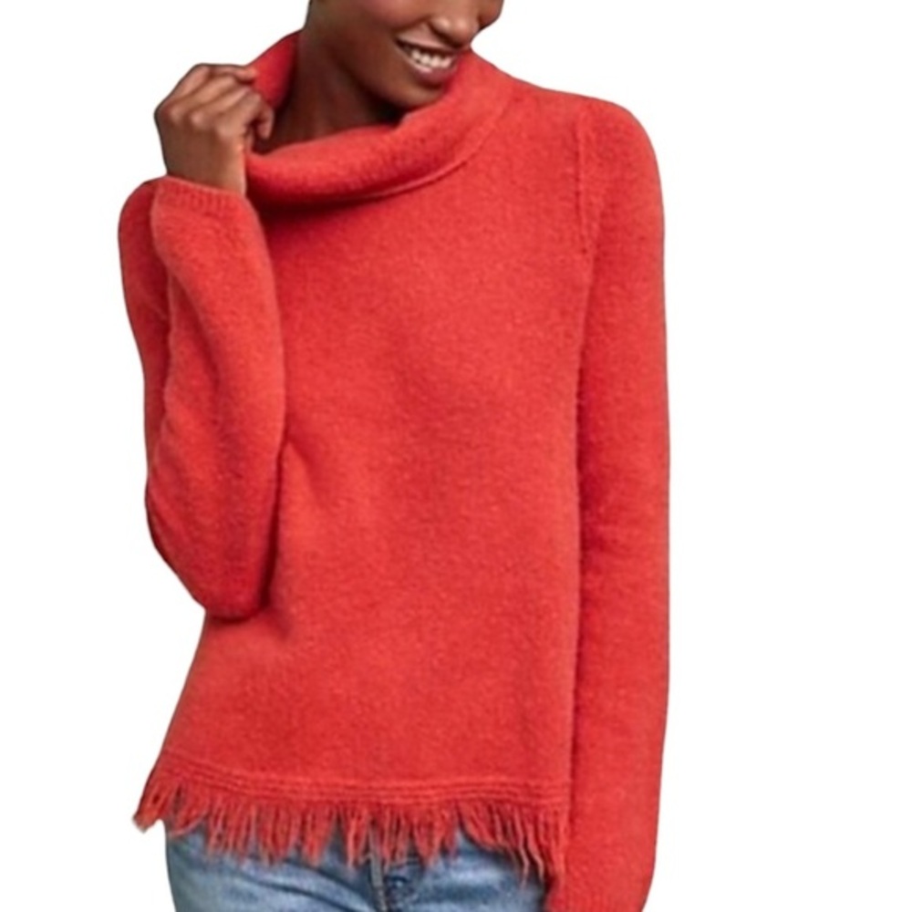Anthropologie Akemi + Kin Burnt Orange Cowl Neck Fringe Sweater Size M